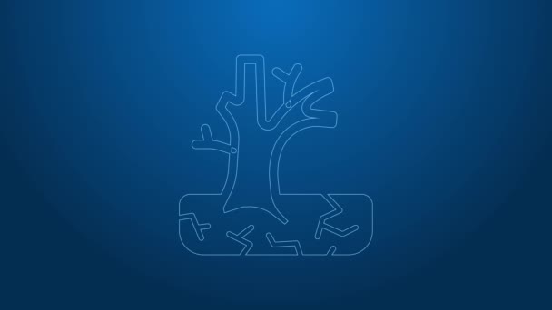 White line Withered tree icon isolated on blue background. Bare tree. Dead tree silhouette. 4K Video motion graphic animation — Stock Video