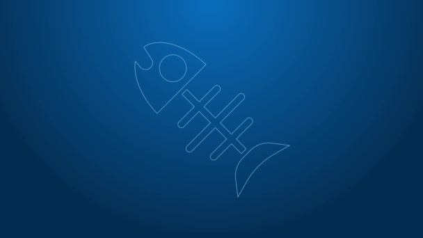 White line Dead fish icon isolated on blue background. 4K Video motion graphic animation — Stock Video