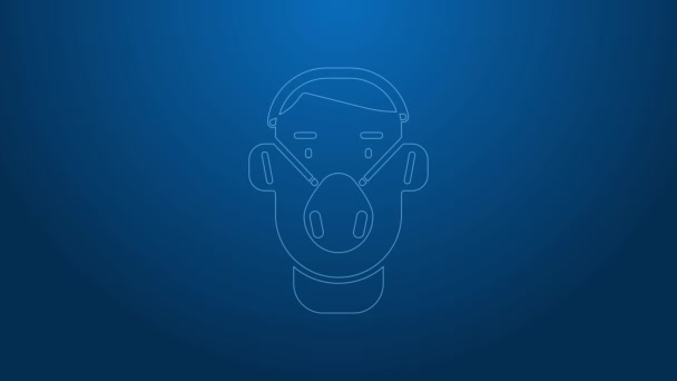 White line Man face in a medical protective mask icon isolated on blue background. Quarantine. 4K Video motion graphic animation — Stock Video