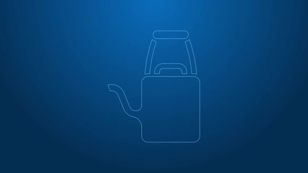 White line Watering can icon isolated on blue background. Irrigation symbol. 4K Video motion graphic animation — Stock Video