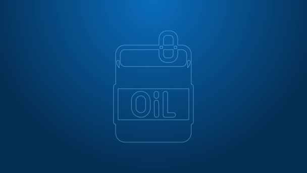 Línea blanca Botella de aceite de oliva icono aislado sobre fondo azul. Jarra con icono de aceite de oliva. Animación gráfica de vídeo 4K — Vídeos de Stock