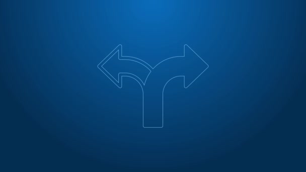 White line Road traffic sign. Signpost icon isolated on blue background. Pointer symbol. Isolated street information sign. Direction sign. 4K Video motion graphic animation — Stock Video