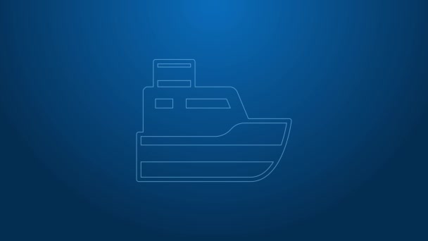 White line Ship line path of ship sea route with start point GPS and black line icon isolated on blue background. 4K Video motion graphic animation — Stock Video