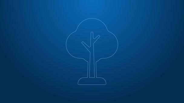 Icono de árbol de línea blanca aislado sobre fondo azul. Símbolo forestal. Animación gráfica de vídeo 4K — Vídeos de Stock