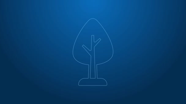 Biała ikona drzewa linii odizolowana na niebieskim tle. Symbol lasu. 4K Animacja graficzna ruchu wideo — Wideo stockowe