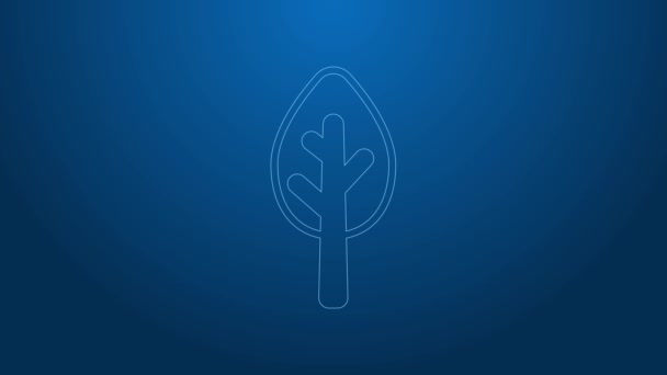 Bílá čára Ikona stromu izolované na modrém pozadí. Symbol lesa. Grafická animace pohybu videa 4K — Stock video