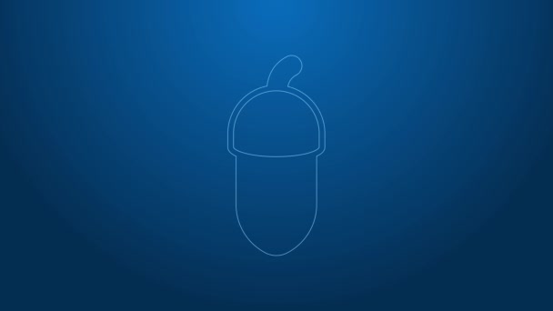 White line Acorn icon isolated on blue background. 4K Video motion graphic animation — Stock Video