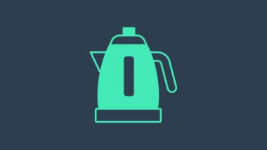 Turkuaz elektrikli su ısıtıcısı ikonu mavi arka planda izole edildi. Çaydanlık ikonu. 4K Video hareketli grafik canlandırması