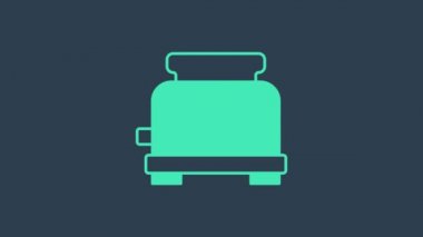 Turkuaz tost makinesi simgesi mavi arkaplanda izole edildi. 4K Video hareketli grafik canlandırması