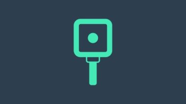 Turkuaz kızartma tavası simgesi mavi arkaplanda izole edildi. Kızartma veya kızartma gıda sembolü. 4K Video hareketli grafik canlandırması