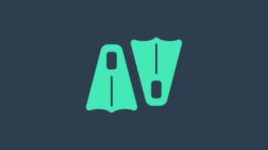 Mavi arka planda izole edilmiş yüzme ikonu için turkuaz lastik yüzgeçliler. Dalış ekipmanları. Olağanüstü bir spor. Spor malzemeleri. 4K Video hareketli grafik canlandırması