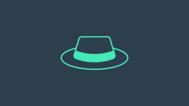 Mavi arka planda izole edilmiş kurdele ikonlu Turkuaz Adam şapkası. 4K Video hareketli grafik canlandırması