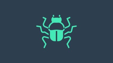 Turkuaz Böcek simgesi mavi arkaplanda izole edildi. 4K Video hareketli grafik canlandırması