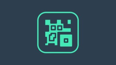 Mavi arkaplanda izole edilmiş akıllı telefon tarama simgesi için turkuaz QR kod örneği. 4K Video hareketli grafik canlandırması