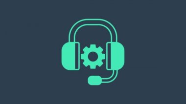 Mavi arkaplanda turkuaz kulaklık simgesi izole edildi. Müşteri hizmetleri, yardım hattı, çağrı merkezi, faq, bakım. 4K Video hareketli grafik canlandırması