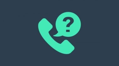 Turkuaz Telefon 24 saat destek ikonu mavi arkaplanda izole edildi. Tüm gün müşteri destek merkezi. Tam zamanlı çağrı servisi. 4K Video hareketli grafik canlandırması