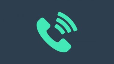Turkuaz Telefon 24 saat destek ikonu mavi arkaplanda izole edildi. Tüm gün müşteri destek merkezi. Tam zamanlı çağrı servisi. 4K Video hareketli grafik canlandırması