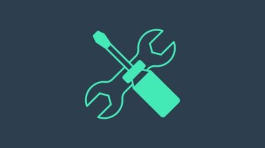 Mavi arkaplanda turkuaz tornavida ve anahtar anahtarı simgesi izole edildi. Servis aracı sembolü. 4K Video hareketli grafik canlandırması