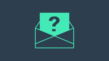 Mavi zemin üzerinde soru işareti simgesi olan turkuaz zarf. Soru işareti sembollü mektup. İsteği e-postayla gönder. 4K Video hareketli grafik canlandırması