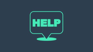 Metin Yardım simgesiyle turkuaz konuşma balonu mavi arkaplanda izole edildi. 4K Video hareketli grafik canlandırması