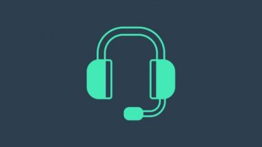 Mavi arkaplanda turkuaz kulaklık simgesi izole edildi. Müşteri hizmetleri, yardım hattı, çağrı merkezi, faq, bakım. 4K Video hareketli grafik canlandırması