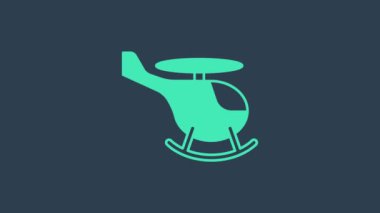 Turkuaz helikopter hava aracı ikonu mavi arka planda izole edildi. 4K Video hareketli grafik canlandırması
