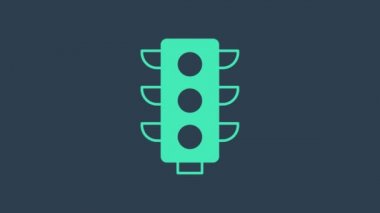 Turkuaz trafik ışığı simgesi mavi arkaplanda izole edildi. 4K Video hareketli grafik canlandırması