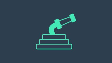 Turkuaz bahçe hortumu ikonu mavi arka planda izole edildi. Sprey tabanca ikonu. Su ekipmanları. 4K Video hareketli grafik canlandırması