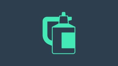 Su için turkuaz bahçe spreyi, gübre, mavi arka planda izole edilmiş kimyasal ikon. 4K Video hareketli grafik canlandırması