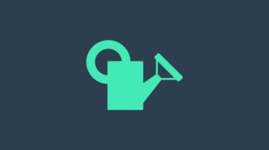 Turkuaz sulama kutusu simgesi mavi arkaplanda izole edildi. Sulama sembolü. 4K Video hareketli grafik canlandırması