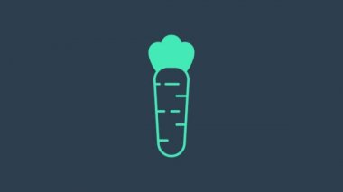 Turkuaz havuç ikonu mavi arka planda izole edildi. 4K Video hareketli grafik canlandırması