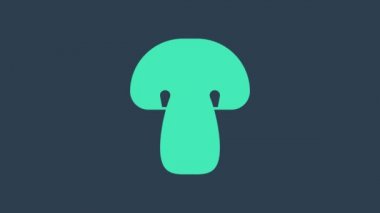 Turkuaz mantar ikonu mavi arkaplanda izole edildi. 4K Video hareketli grafik canlandırması