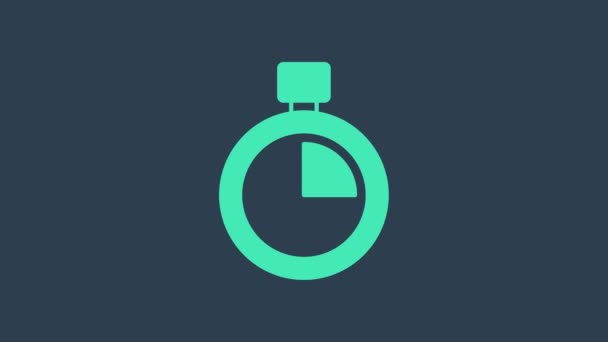Turquoise Stopwatch icoon geïsoleerd op blauwe achtergrond. Tijdklok teken. Chronometerteken. 4K Video motion grafische animatie — Stockvideo