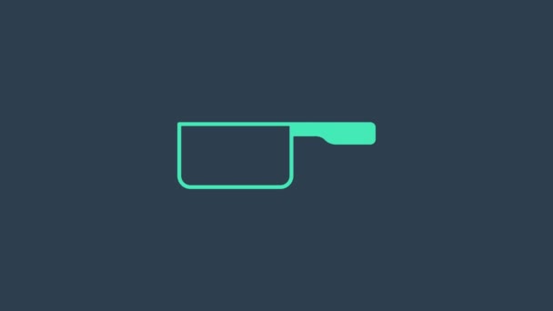 Tyrkysová ikona Saucepan izolované na modrém pozadí. Trávu na vaření. Vařit nebo dušené jídlo symbol. Grafická animace pohybu videa 4K — Stock video