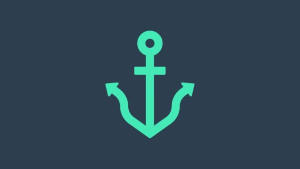 Turquoise Anchor icon isolated on blue background. 4K Video motion graphic animation — Stock Video