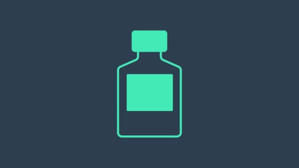 Icono de la botella de whisky turquesa aislado sobre fondo azul. Animación gráfica de vídeo 4K — Vídeo de stock