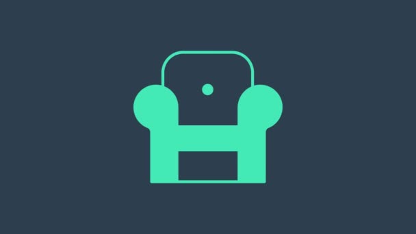 Turquoise Armchair icon isolated on blue background. 4K Video motion graphic animation — Stock Video