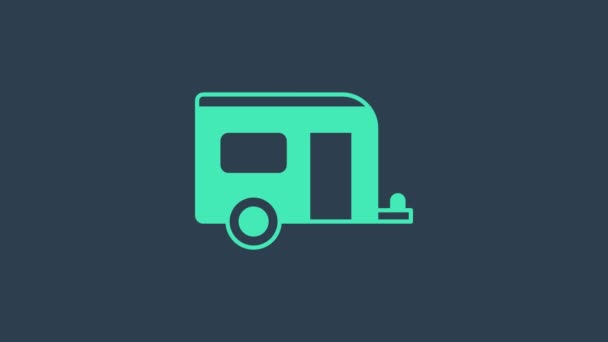 Turquoise Rv Icône remorque camping isolé sur fond bleu. Voyage mobile home, caravane, camping-car pour les voyages. Animation graphique de mouvement vidéo 4K — Video