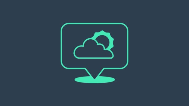 Turquoise Helyszín felhő ikon elszigetelt kék háttérrel. 4K Videó mozgás grafikus animáció — Stock videók