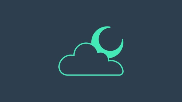 Tyrkysový mrak s ikonou měsíce izolovanou na modrém pozadí. Zatažená noční značka. Symbol spánku. Noc nebo noční směna. Grafická animace pohybu videa 4K — Stock video