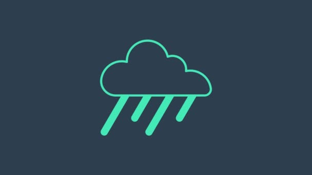 Nube turquesa con icono de lluvia aislado sobre fondo azul. precipitación de nubes de lluvia con gotas de lluvia. Animación gráfica de vídeo 4K — Vídeo de stock