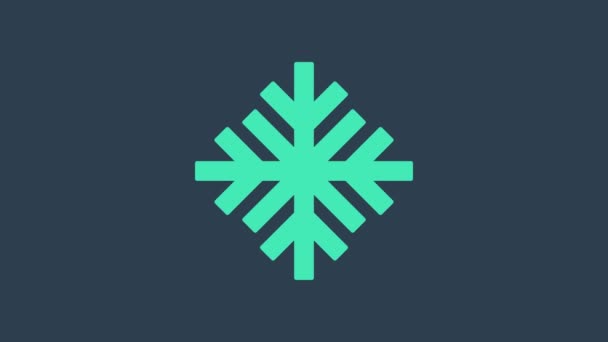 Бирюзовая иконка Снежинки выделена на синем фоне. Видеографическая анимация 4K — стоковое видео