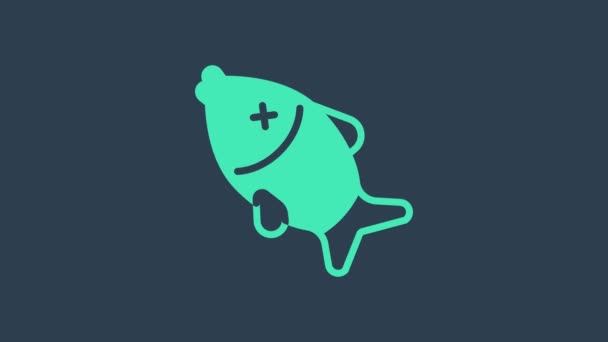 Turchese icona del pesce morto isolato su sfondo blu. Animazione grafica 4K Video motion — Video Stock