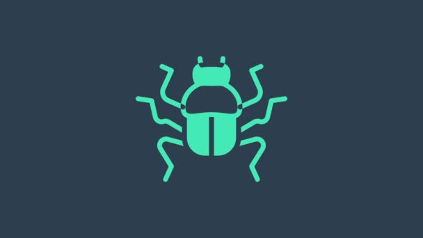 Icona bug scarabeo turchese isolato su sfondo blu. Animazione grafica 4K Video motion — Video Stock