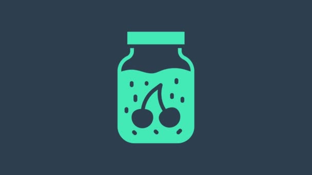 Turquoise Jam jar icon isolated on blue background. 4K Video motion graphic animation — Stock Video