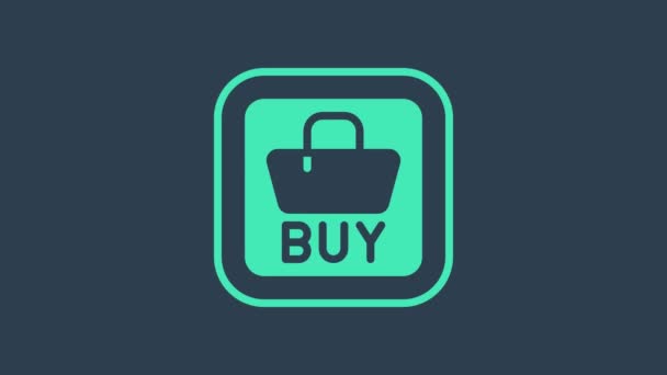 Icono de botón Comprar turquesa aislado sobre fondo azul. Concepto de mercado financiero y bursátil. Animación gráfica de vídeo 4K — Vídeo de stock