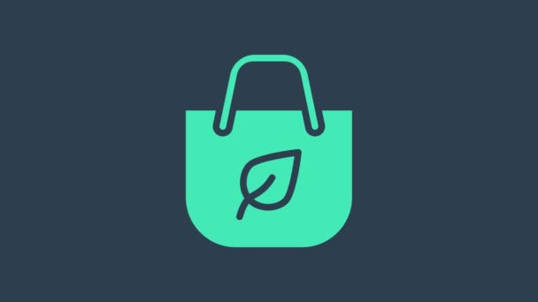 Shopping bag in carta turchese con icona di riciclo isolata su sfondo blu. Sacchetto con simbolo di riciclaggio. Animazione grafica 4K Video motion — Video Stock