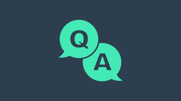 Turquoise Speech bubbles with Question and Answer icon isolated on blue background. Q and A symbol. FAQ sign. Chat speech bubble and chart. 4K Video motion graphic animation — Stock Video