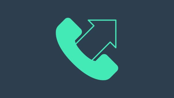 Tyrkysová Telefon 24 hodin podpory ikona izolované na modrém pozadí. Celodenní zákaznická podpora call-center. Služby na plný úvazek. Grafická animace pohybu videa 4K — Stock video