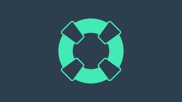 Бирюзовая иконка Lifebuoy выделена на синем фоне. Символ пояса. Видеографическая анимация 4K — стоковое видео